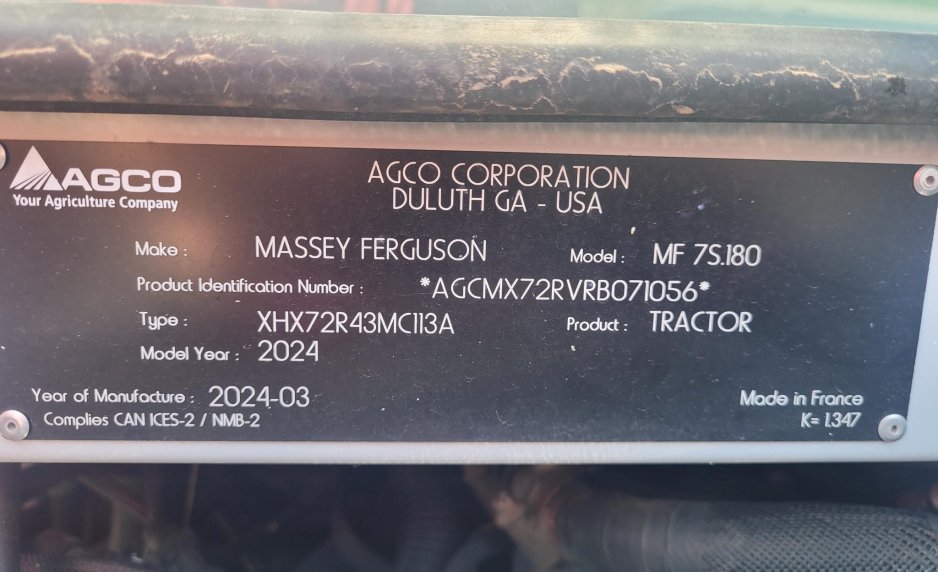 2024 MASSEY FERGUSON 7S.180 NA557