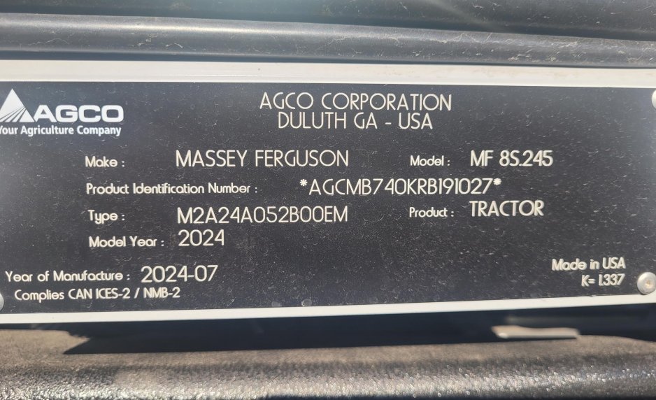 2024 MASSEY FERGUSON 8S.245 NA557