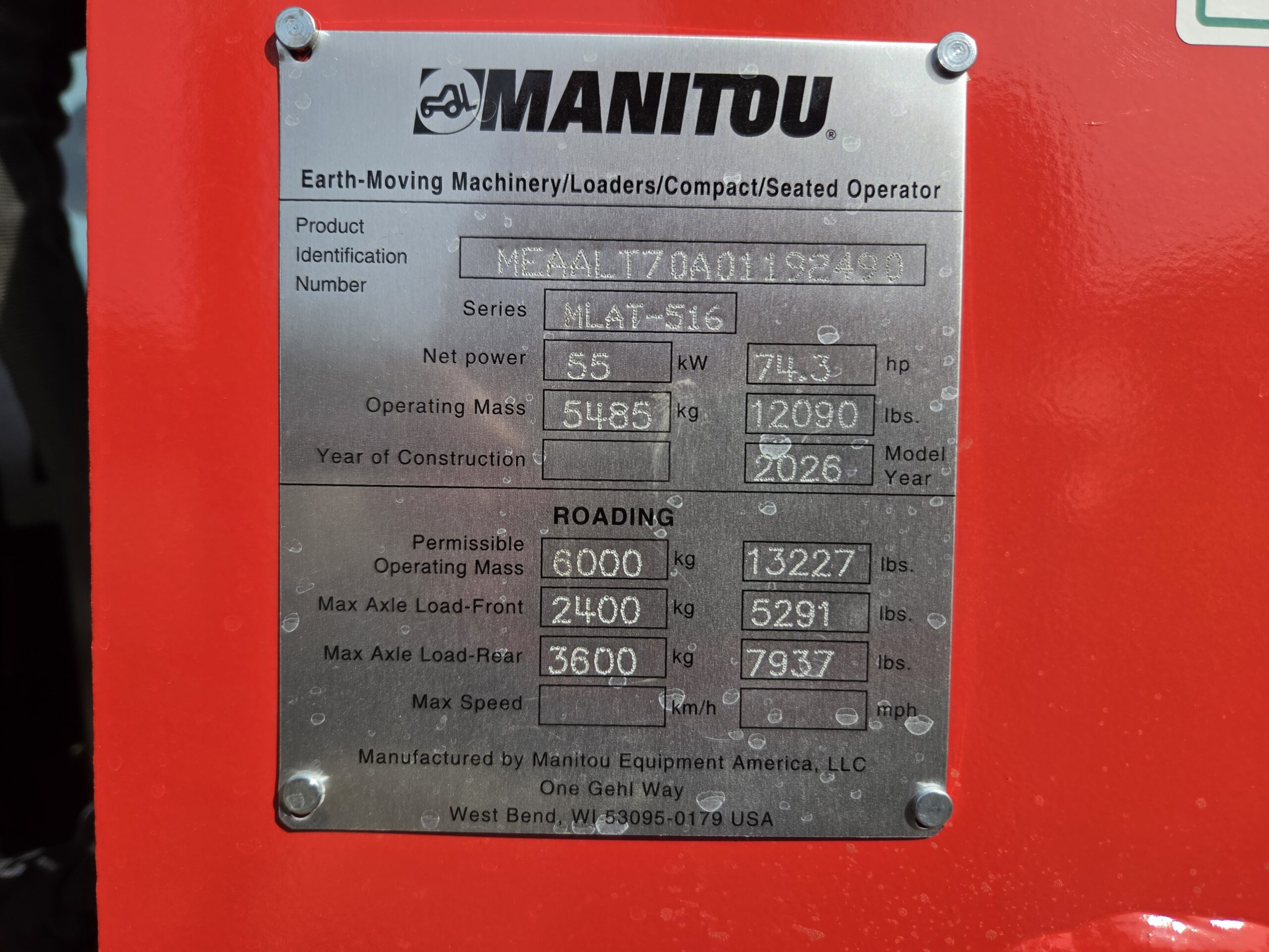 2026 Manitou MLA T516 Loader 1866